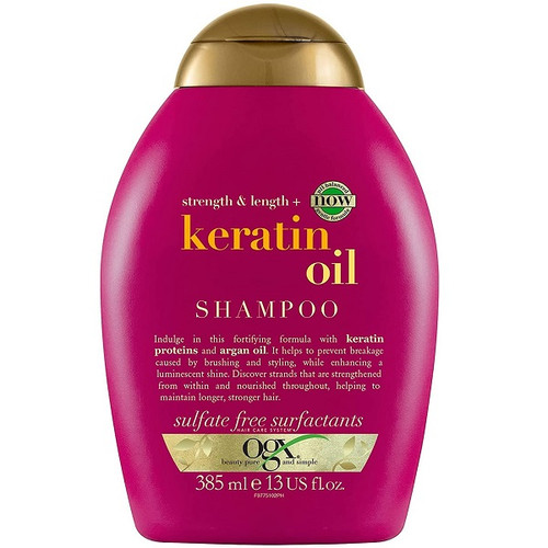 شامپو روغن کراتین او جی ایکس OGX مدل strength length حجم 385 میل بلند کننده و ضد موخوره مو